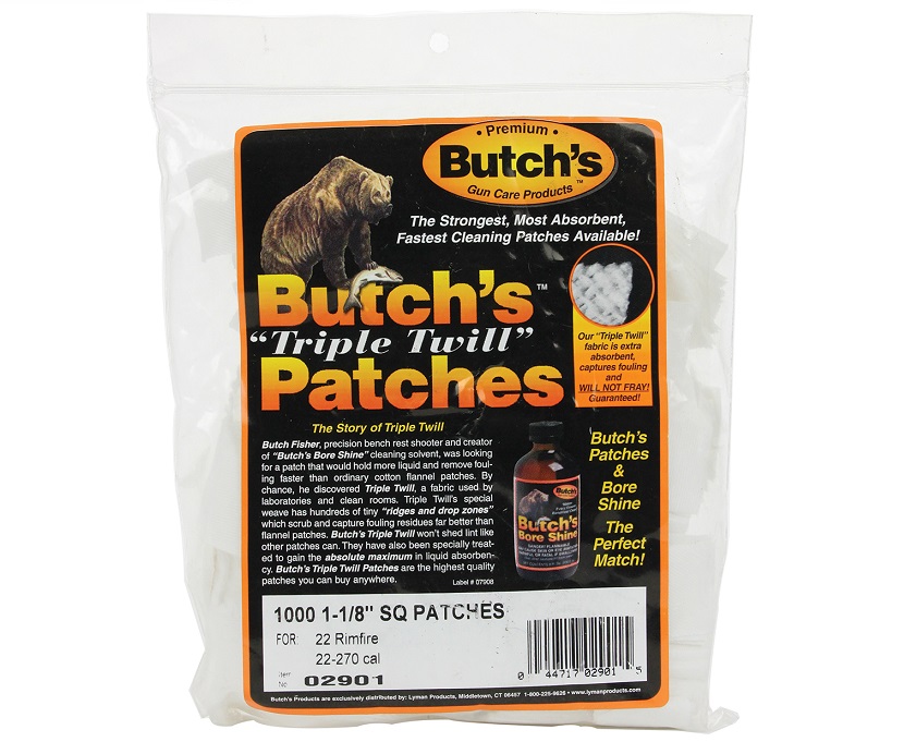 Butchs TRIPLE TWILL Barrel Cleaning Patches  .22 to .270, 7mm square 28mm package of 1000